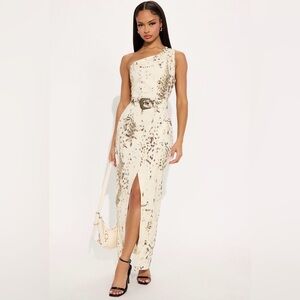 Out Dancing Denim Maxi Dress-Cream